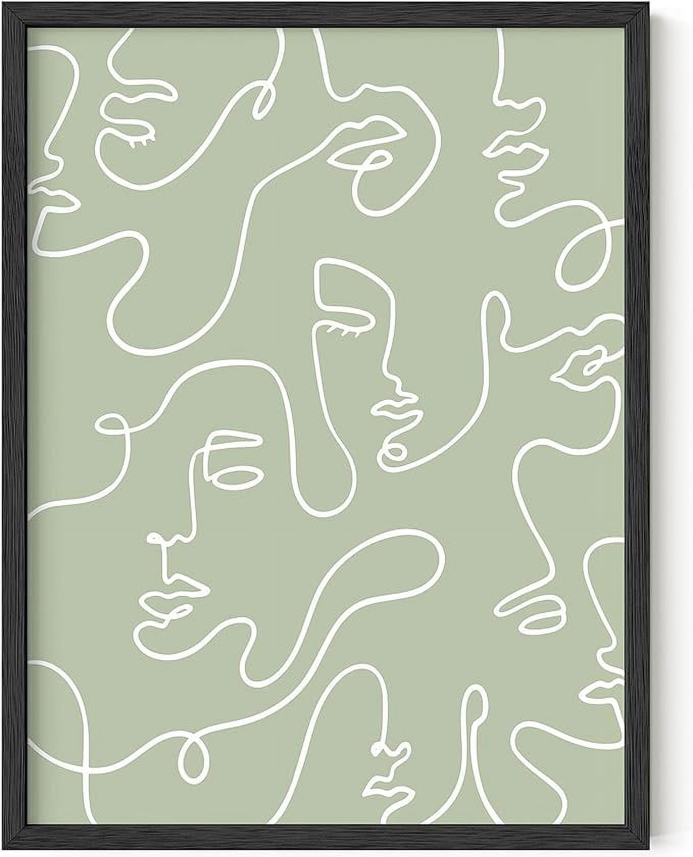 Green Face Line Abstract Poster with Pennsylvania Oak Frame