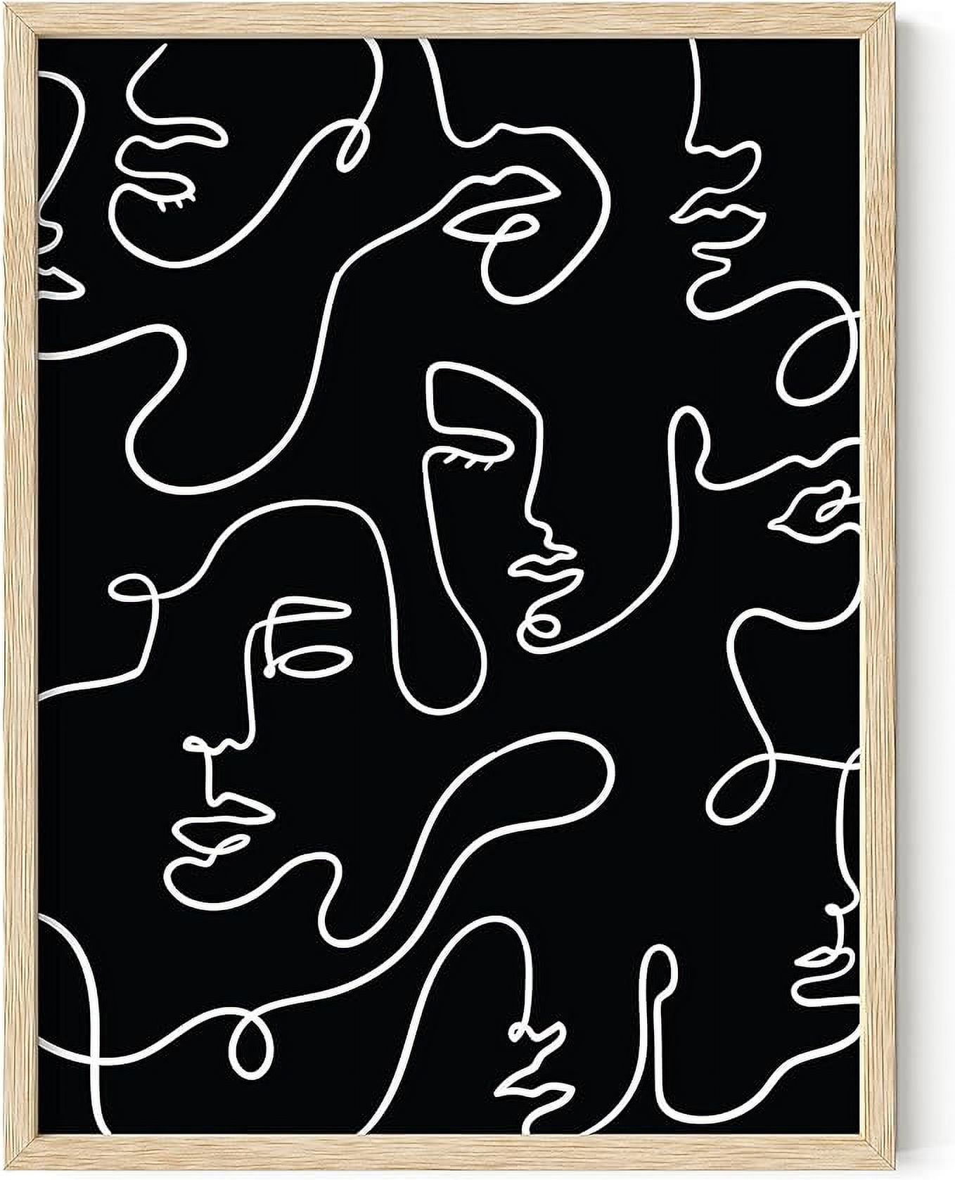 Beige Framed Minimalist Line Art Woman Silhouette Poster 12x16