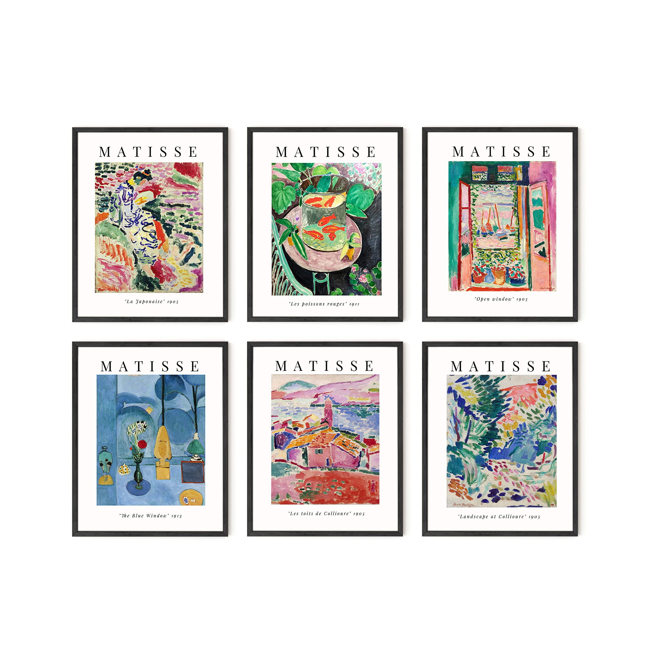 Set of 6 Black Framed Matisse Abstract Posters