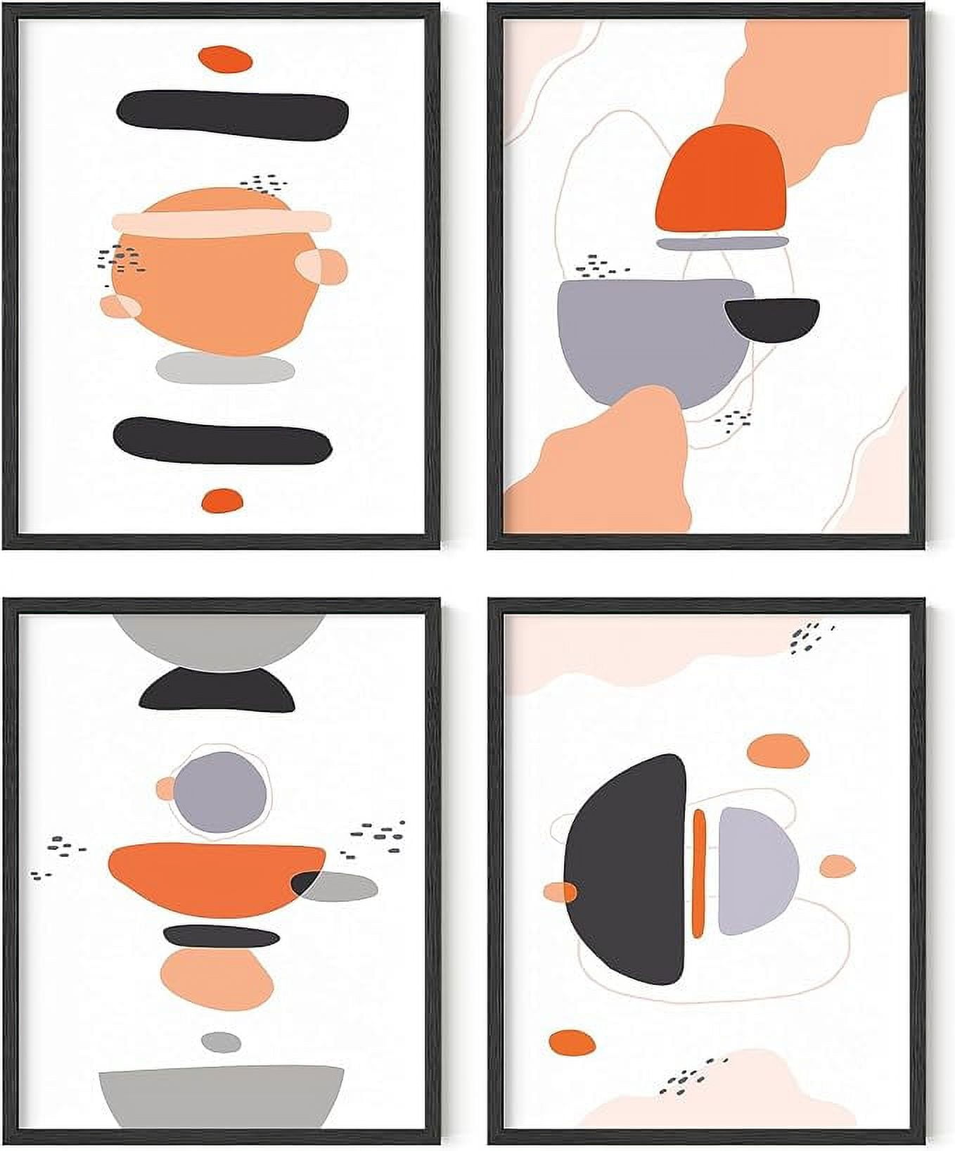 Minimal Abstract Geometric Art Posters Set in Black and Orange