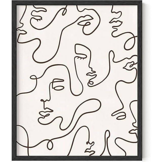 HAUS AND HUES Minimalist Line Art Wall Decor Woman Art Print Minimalist Art Wall Decor, Silhouette Wall Art Minimalist Line Art Posters, Minimalist Face Collage Line Art (16x20, Framed Black)