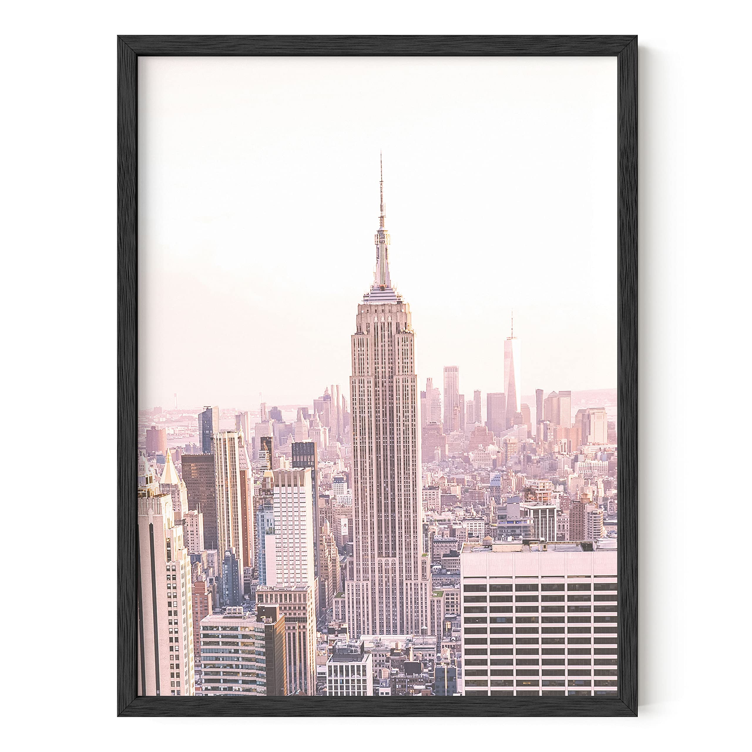 Empire State Skyline Beige Framed Print 12" x 16"