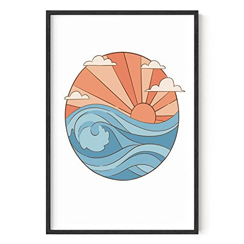 HAUS AND HUES Ocean Wave Wall Art Waves Poster - Vintage Great Wave Poster Beachy Room Decor for Teens | Vintage Beach Posters of Japanese Wave Art for Bedroom for Girls (24" x 36" Framed Black)