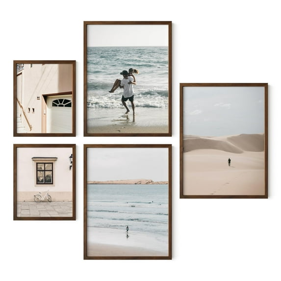 HAUS AND HUES Picture Frames for Wall - Set of 5 Walnut Photo Frames, Photo Frame Collage, Bulk Picture Frames, Assorted Picture Frames, Picture Frames Bulk (Two 8x10, Three 12x16 Walnut)