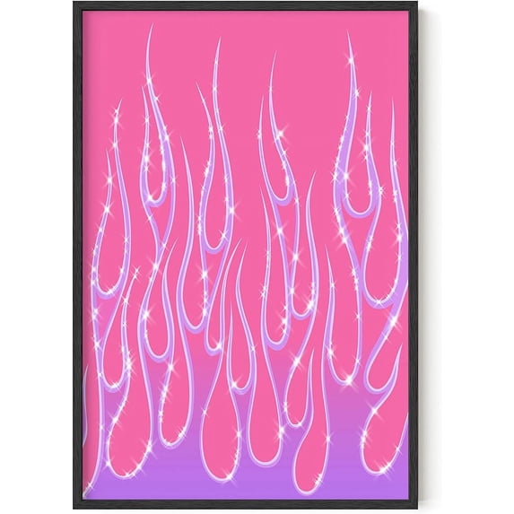 HAUS AND HUES Pink Pictures Wall Decor – Indie Posters For Room Aesthetic Baddie Room Decor Aesthetic Posters for Bedroom Posters For Teen Girls Y2k Wall Decor Purple Hot Flames (Framed Black 24x36)