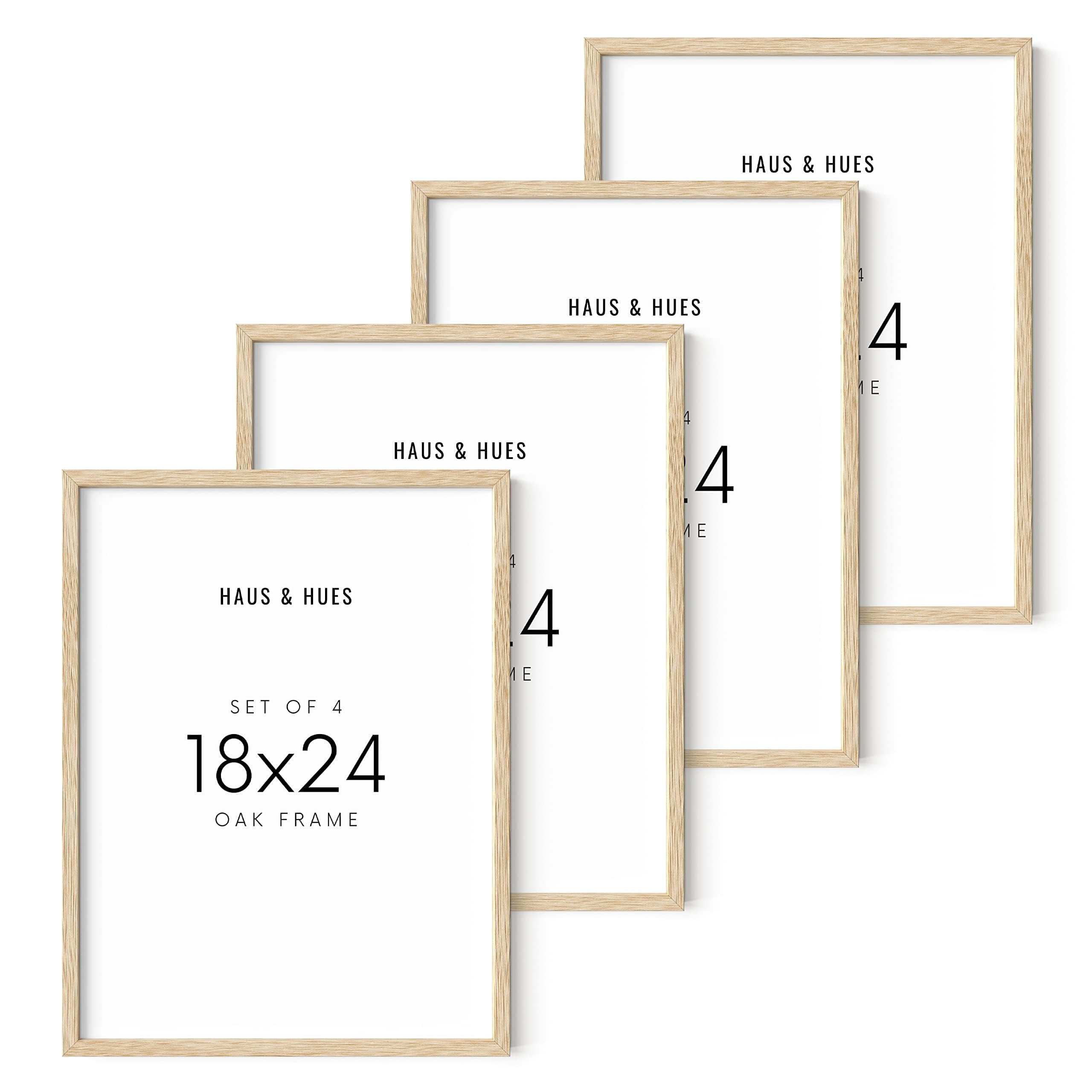 HAUS AND HUES Set of 4 Beige Poster Frames 18 x 24 - Natural Wood Frames 18x24, Gallery Wall Frame Set, Wood Picture Frames 18 x 24, 18x24 Frames for Paintings, Art 18 x 24 Frames (Beige Oak Frames)