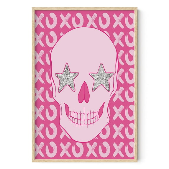 HAUS AND HUES Skull Art Print - Pink Posters For Teen Girls Room Baddie Aesthetic Room Decor Wall Art Pink Posters For Room Aesthetic Posters For Bedroom Pink Modern Art Girly (Framed Beige 24”x36”)