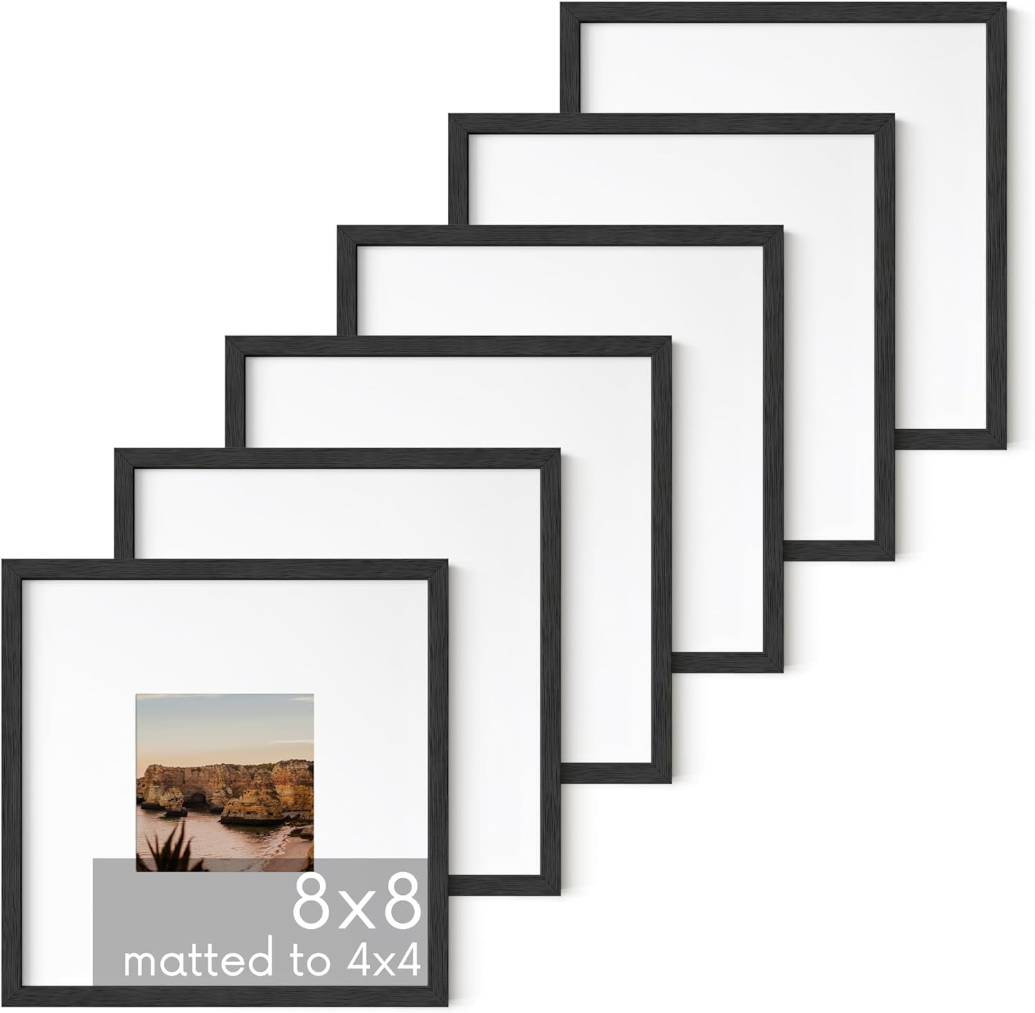 Black Oak Wood 8x8 Picture Frames Set with Mat