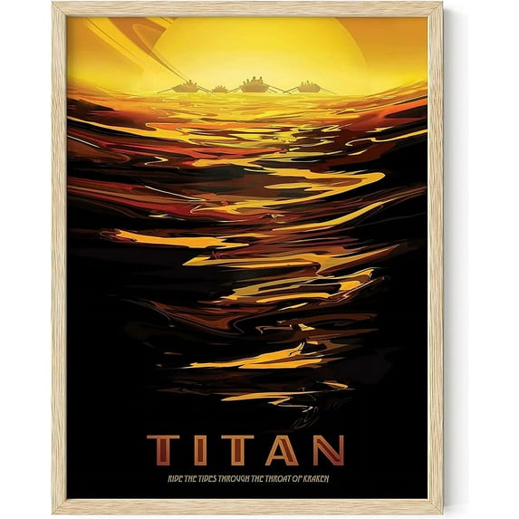 HAUS AND HUES Space Wall Art - Vintage Space Posters, NASA JPL Poster, Vintage NASA Posters for Walls, Exploration Wall Art, Visions of the Future Poster, Exploration Poster (12x16 Beige Framed)