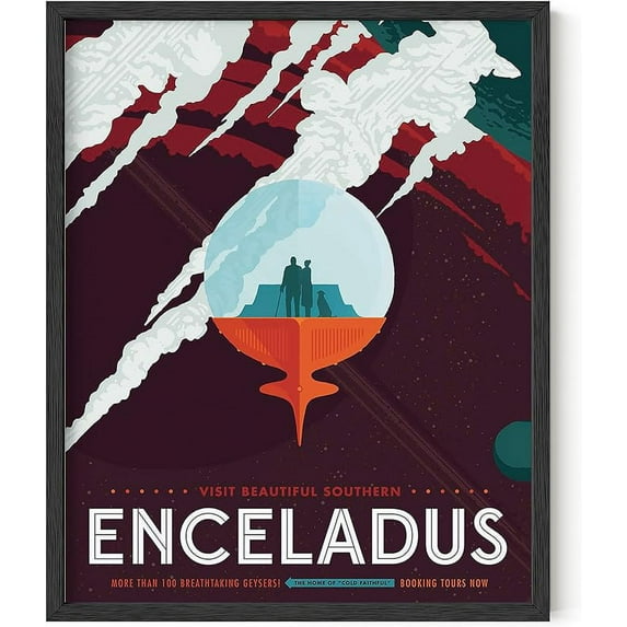 HAUS AND HUES Space Wall Art - Vintage Space Posters, NASA JPL Poster, Vintage NASA Posters for Walls, Exploration Wall Art, Visions of the Future Poster, Exploration Scifi Enceladus (Unframed 16x20)