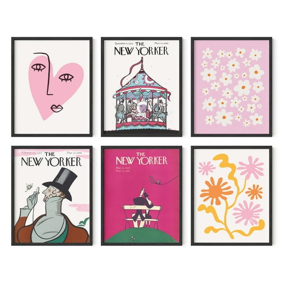 HAUS AND HUES The New Yorker Poster - Set of 6 Vintage Poster, Preppy Pictures for Wall, Vintage Travel Posters Set, Pink Posters for Room Aesthetic Vintage, Coquette Posters (16x20, Unframed)