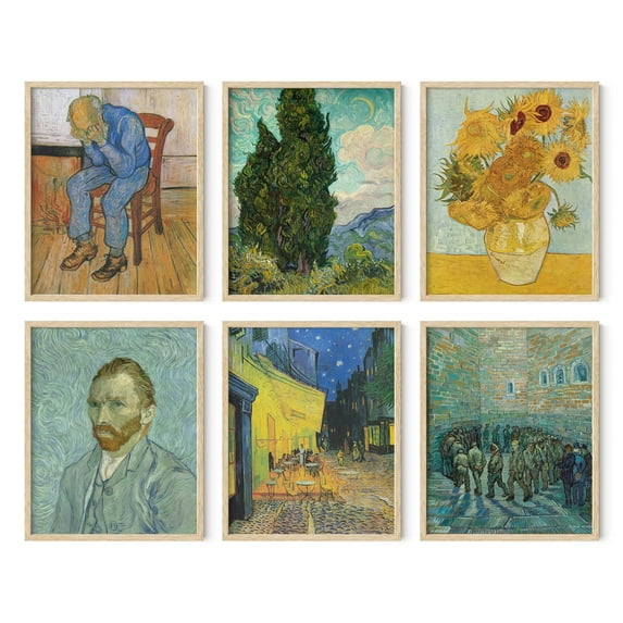 HAUS AND HUES Van Gogh Poster Set of 6 - Fine Art Paintings, Vincent Famous Prints (with Beige Frame, 16x20)
