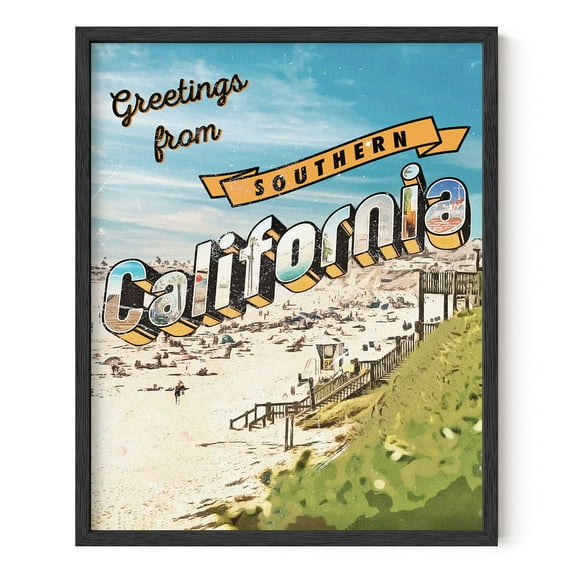 HAUS AND HUES Vintage Posters California Travel Wall Art - California Vintage Posters and California Pictures Wall Art | Vintage California Sign Los Angeles Print (16" x 20" Framed Black)