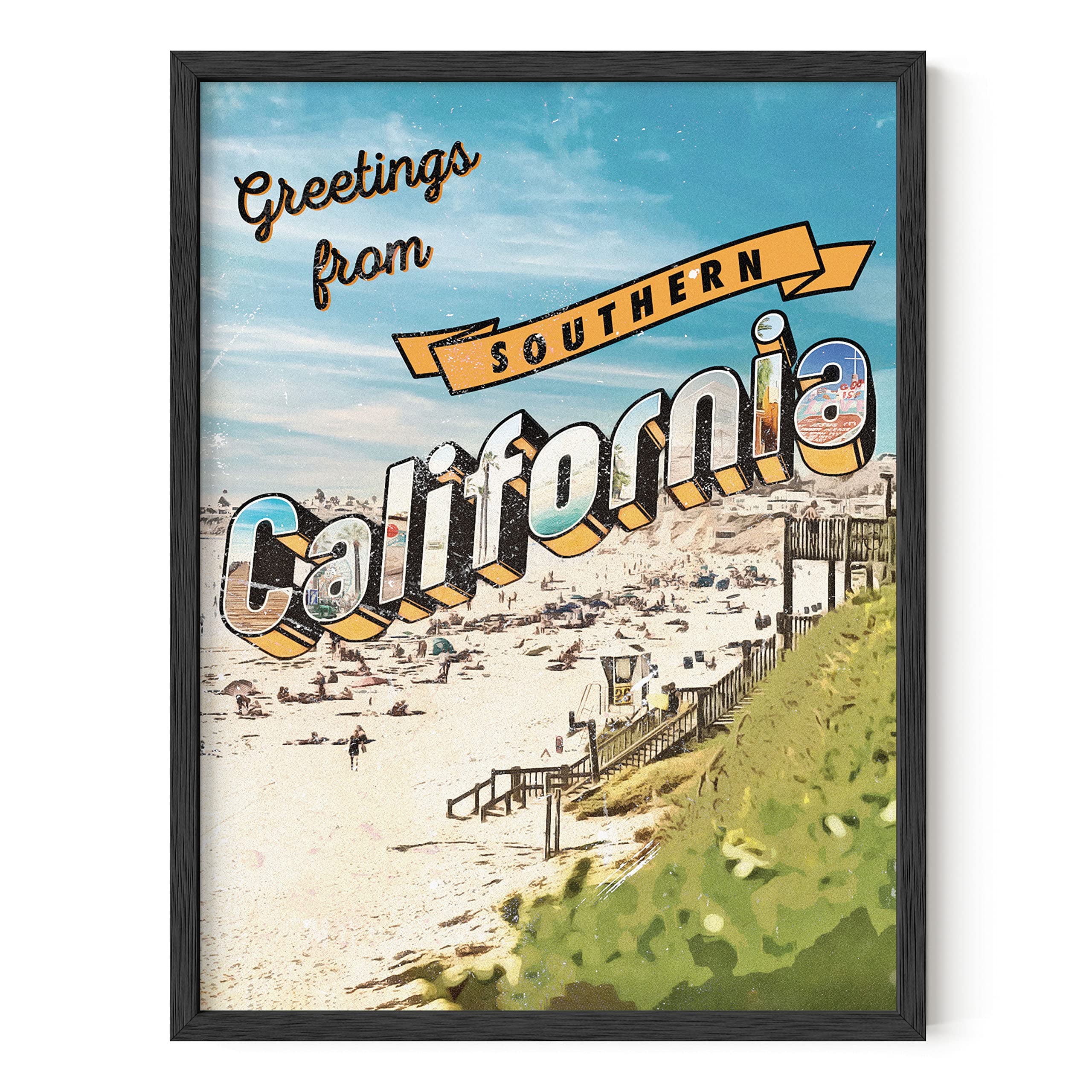 Vintage Southern California Beach Travel Poster 12x16 Unframed