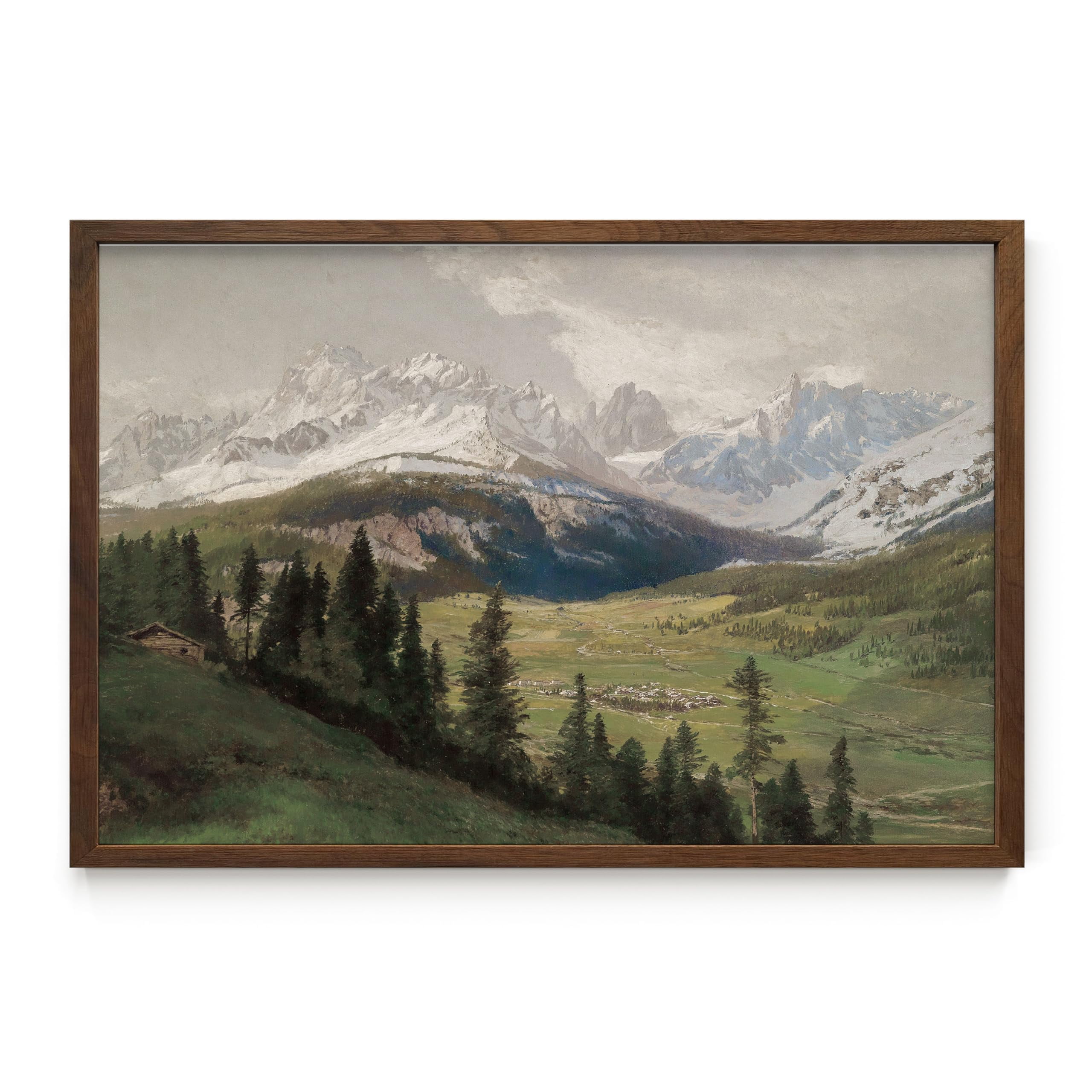 Walnut Framed 24x36 Mountain Landscape Canvas Print