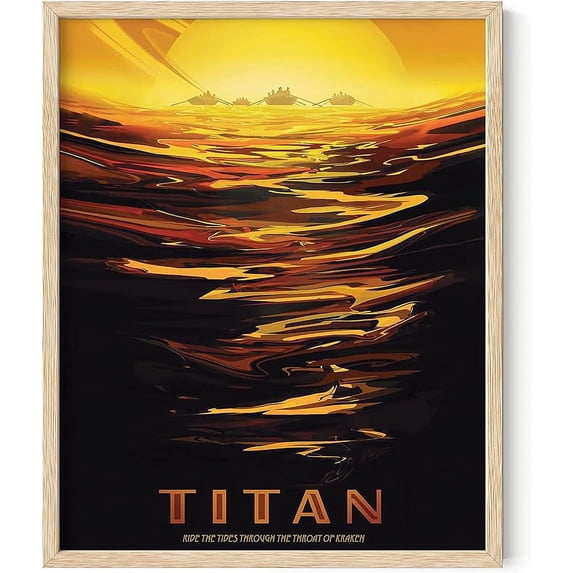 HAUS AND HUES Vintage Space Posters - Retro Sci Fi Art Space Posters Nasa Posters For Walls Space Girl Poster NASA JPL Poster Rapture Retro Travel Retro Futurism Art Scifi Titan (Unframed 16x20)