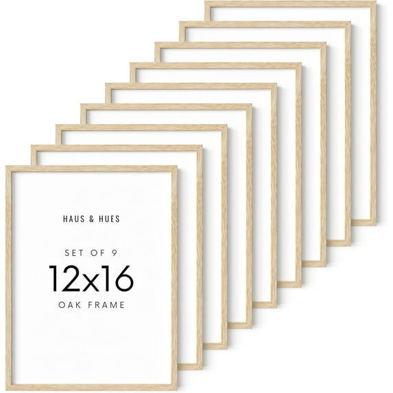 HAUS AND HUES 12"x16" Beige Oak Wood Frames Set of 9-12x16 Poster Frames Frame for Wall Art, Frame For Poster, 12 x 16 Frame Wood, Art Frames 12x16, Wood Poster Sized Frame to Fit 12x16 Picture