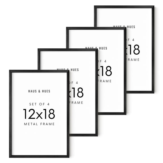 HAUS AND HUES 12x18 Black Metal Picture Frames - Features Premium Aluminum, Vertical & Horizontal Hang, Shatterproof Plexiglass - Ideal for Home, Room, Office (12x18 in, Black, Set of 4)