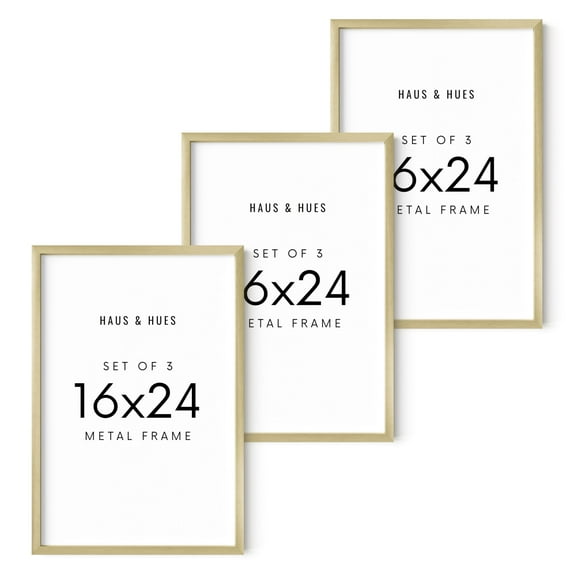 HAUS AND HUES 16x24 Gold Metal Picture Frames - Features Premium Aluminum, Vertical & Horizontal Hang, Shatterproof Plexiglass - Perfect for Home, Room, Office (16x24 in, Gold, Set of 3)