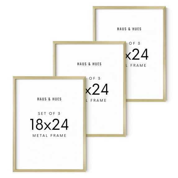HAUS AND HUES 18x24 Gold Metal Picture Frames - Features Premium Aluminum, Vertical & Horizontal Hang, Shatterproof Plexiglass - Perfect for Home, Room, Office (18x24 in, Gold, Set of 3)