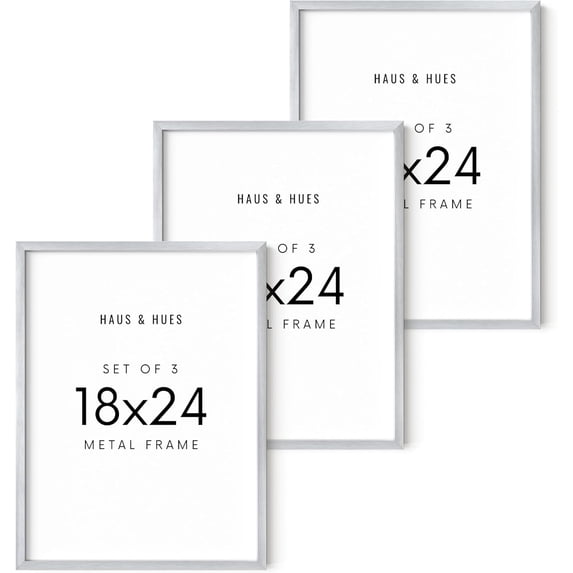 HAUS AND HUES 18x24 Silver Metal Picture Frames - Features Premium Aluminum, Vertical & Horizontal Hang, Shatterproof Plexiglass - Perfect for Home, Room, Office (18x24 in, Silver, Set of 3)