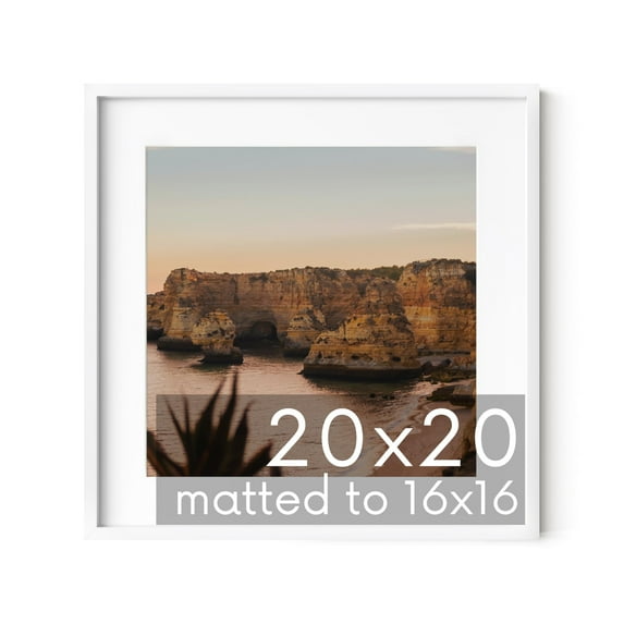 HAUS AND HUES 20x20 White Metal Picture Frames Matted to 16x16 - Features Premium Aluminum & Hanging Hardware, Shatterproof Plexiglass - Ideal for Home, Room, Office (20x20 in, White, Set of 1)