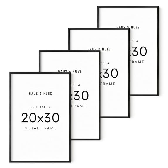 HAUS AND HUES 20x30 Black Metal Picture Frames - Features Premium Aluminum, Vertical & Horizontal Hang, Shatterproof Plexiglass - Ideal for Home, Room, Office (20x30 in, Black, Set of 4)