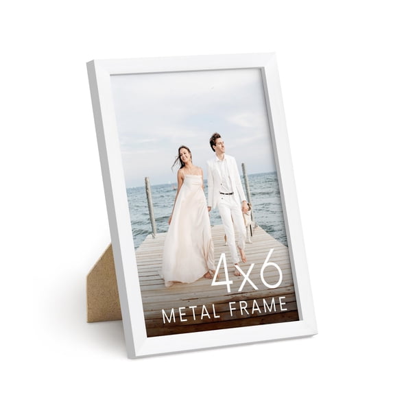 HAUS AND HUES 4x6 White Metal Picture Frame - 4X6 White Photo Frame - Features Premium Aluminum, Vertical Hanging, Easel Back for Tabletop, Home, Office (4x6 in, White, Set of 1)