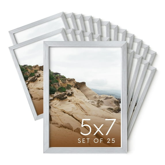 HAUS AND HUES 5x7 Silver Metal Picture Frames - Bulk Frames 5X7 - Features Premium Aluminum, Vertical Hanging, Easel Back for Tabletop, Home, Office (5x7 in, Silver, Set of 25)