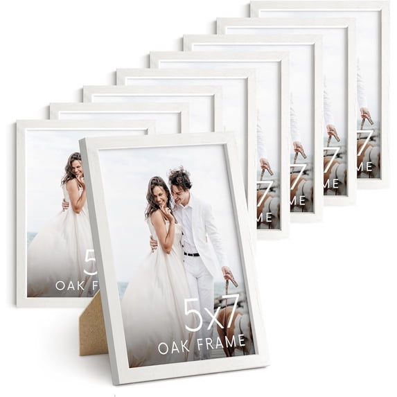 HAUS AND HUES 5x7 Wood Picture Frame - Set of 9 Natural Wood Frame, White 5x7 Picture Frame Wood for Poster,5x7 Photo Frame, 5x7 Wood Frame for Walls, 5x7 Frames for Pictures (White Oak Frame)