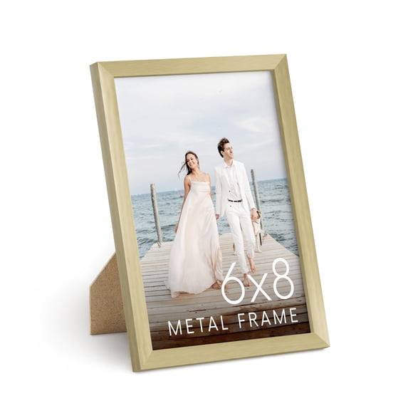 HAUS AND HUES 6x8 Gold Metal Picture Frame - 6x8 Photo Frame - Features Premium Aluminum, Vertical Hanging, Easel Back for Tabletop, Home, Office (6x8 in, Gold, Set of 1)
