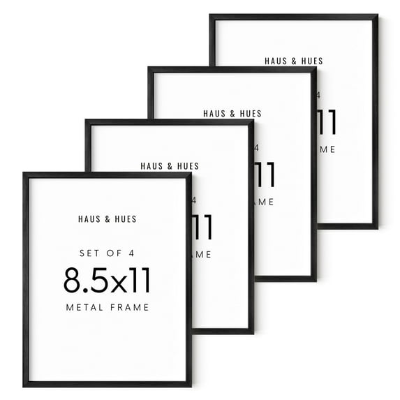 HAUS AND HUES 8.5x11 Black Metal Picture Frames - Features Premium Aluminum, Vertical & Horizontal Hang, Shatterproof Plexiglass - Perfect for Home, Room, Office (8.5x11 in, Black, Set of 3)