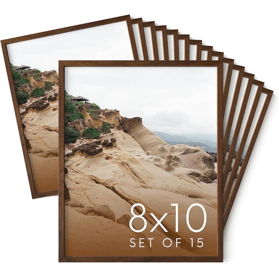 HAUS AND HUES 8x10 Walnut Oak Wood Picture Frames Set of 15 - Premium Bulk Picture Frames 8x10 Bundle - Elegant Gallery Wall Frame Set for Posters, Art Display - Ideal for Wall Decor in Home & Office