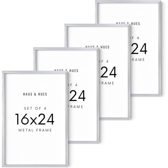 HAUS AND HUES 9x12 Silver Metal Picture Frames - Features Premium Aluminum, Vertical & Horizontal Hang, Shatterproof Plexiglass - Perfect for Home, Room, Office (9x12 in, Silver, Set of 4)