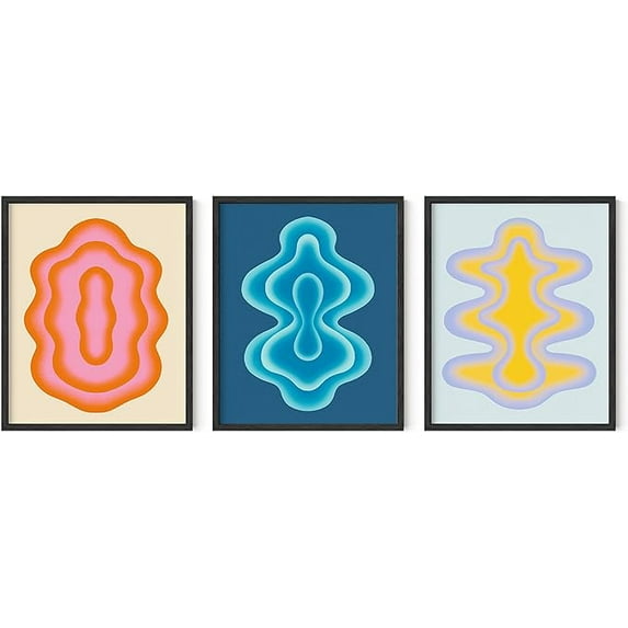 HAUS AND HUES Abstract Art - Set of 3 Retro Posters For Room Aesthetic, Vintage Posters, Psychedelic Posters, Blue Posters For Room Aesthetic, Pastel Wall Art, Pink Posters (Unframed, 16x20)