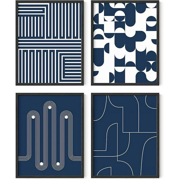 HAUS AND HUES Abstract Blue Wall Art Prints - Set of 4 Abstract Art Blue Wall Decor for Living Room Wall Art | Watercolor Prints Wall Art | Navy Blue Wall Art (11x14 Black Framed)