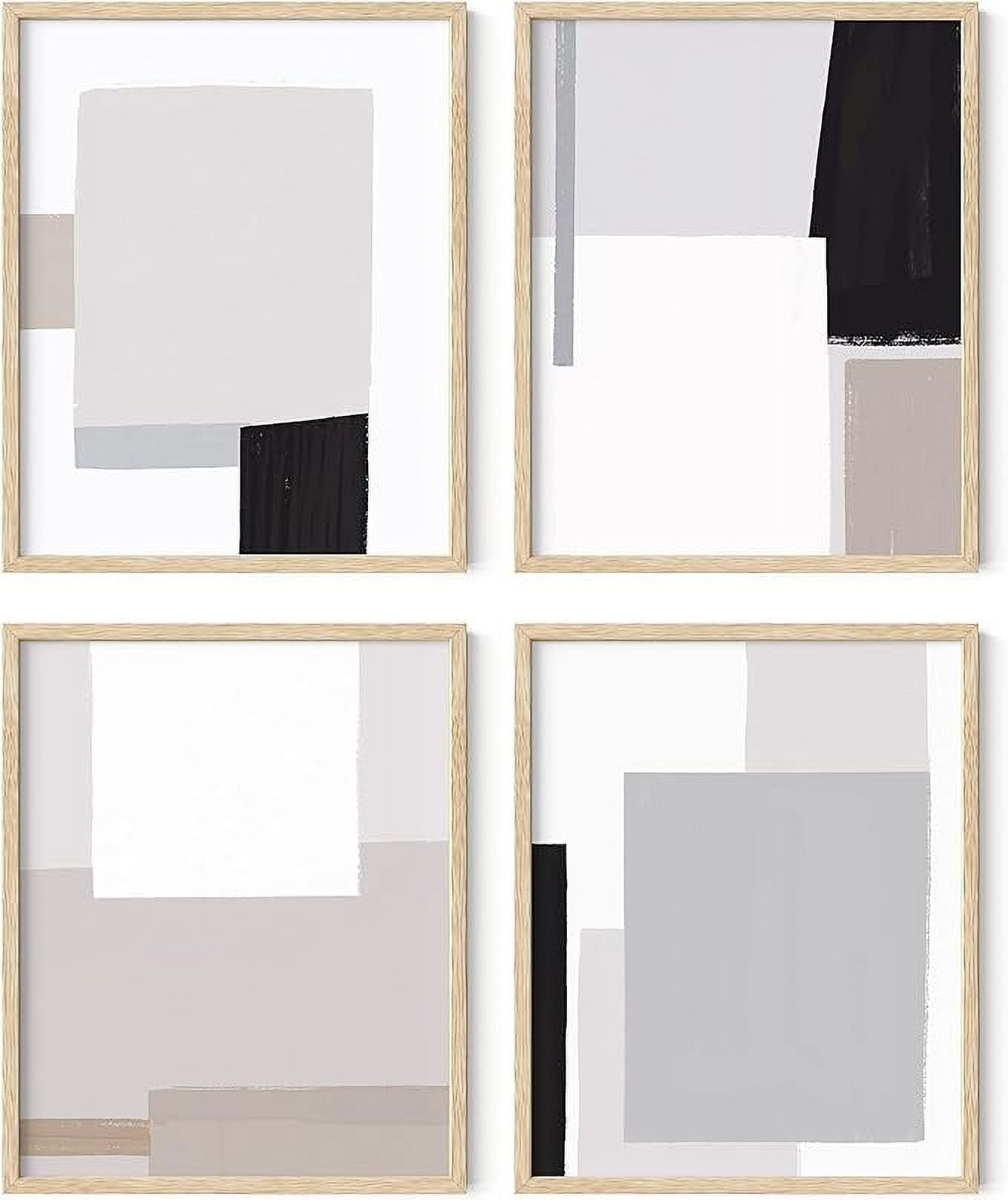 HAUS AND HUES Abstract Minimalist Wall Art Set of 4 - White and Grey Wall Art, Black and White ...