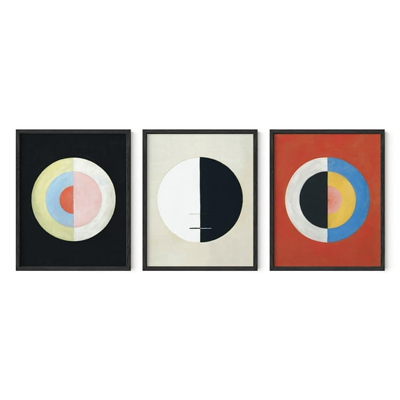 HAUS AND HUES Abstract Wall Art - Set of 3 Geometric Wall Art Vintage Prints, Vintage Art, Modern Wall Decor Framed Wall Art, Hilma af Klint Abstract Wall Art for Living Room (Black Framed, 16x20)
