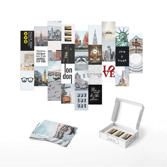 HAUS AND HUES Aesthetic Photo Collage Kit - Picture Collage Kit for Wall Aesthetic | Aesthetic Wall Collage Kit Aesthetic Collage Kit Picture Collage Aesthetic Room Decor | 4" x 6" (City Set of 30)