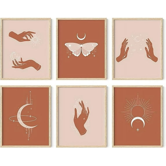 HAUS AND HUES Astrology Posters and Celestial Decor - Set of 6 Sun and Moon Art Spiritual Boho Prints | Sun Wall At Posters Spiritual Wall Art Astrology Boho Art Print UNFRAMED 8"x10"