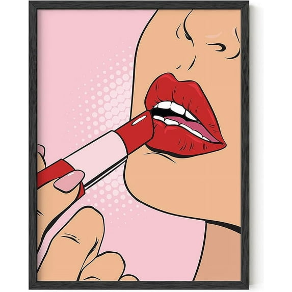 HAUS AND HUES Baddie Room Decor Lips Wall Art - Pop Art Wall Decor Wall Art Pop Art Lips Wall Decor Pop Art Lipstick Pop Art Poster Boss Lady Wall Art Posters Pink Posters 12x16 (Black Framed, 12x16)