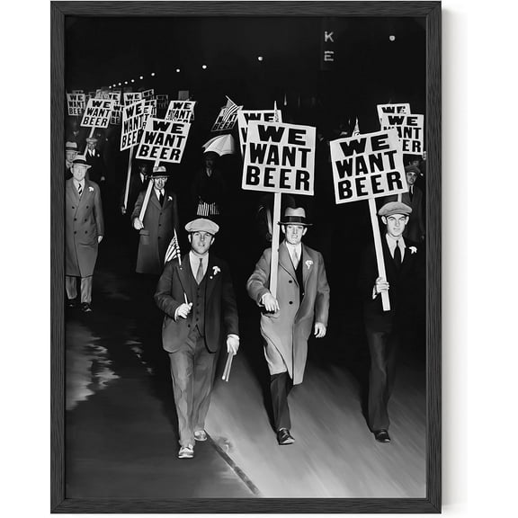 HAUS AND HUES Beer Poster Vintage Prints - We Want Beer Prohibition Wall Art for Men, Bar Art Vintage Posters, Prohibition Decor Funny Wall Art, Black and White Photos for Wall Decor (Unframed 12x16)