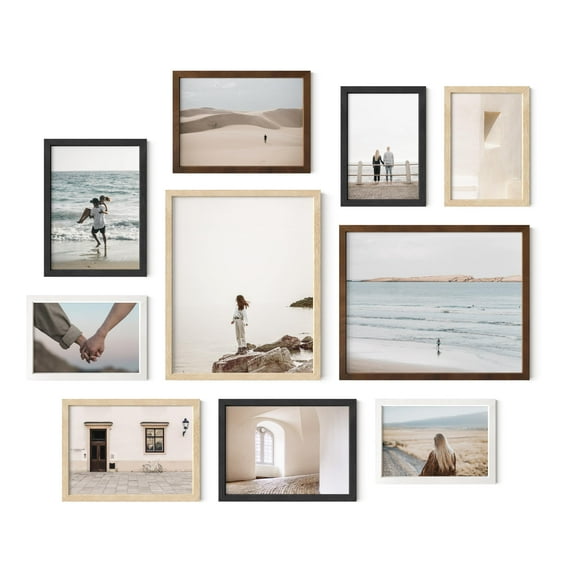 HAUS AND HUES Beige Oak Gallery Wall Frames 10 Pack - Tabletop Picture & Photo Frames with Two 8x10, Four 5x7, Four 4x6 - Includes American Oak, Shatterproof Plexi - Ideal for Home & Office (Mixed 1)