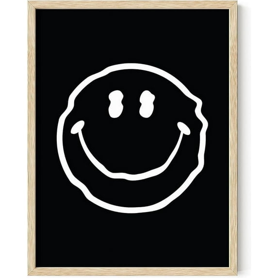 HAUS AND HUES Black Framed Wall Art, Smiley Face Framed Art,Black and White Posters Framed Smiley Face Framed Pictures, Smiley Face Poster, Black Aesthetic Room Decor (Beige, 12x16
