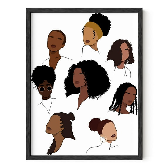 HAUS AND HUES Black Girl Wall Art & Hair Posters for Women - Black Women Art & African American Posters for Wall | Black Woman Wall Art & African Art Pictures Hairstyle Collage (Black Framed, 12x16)