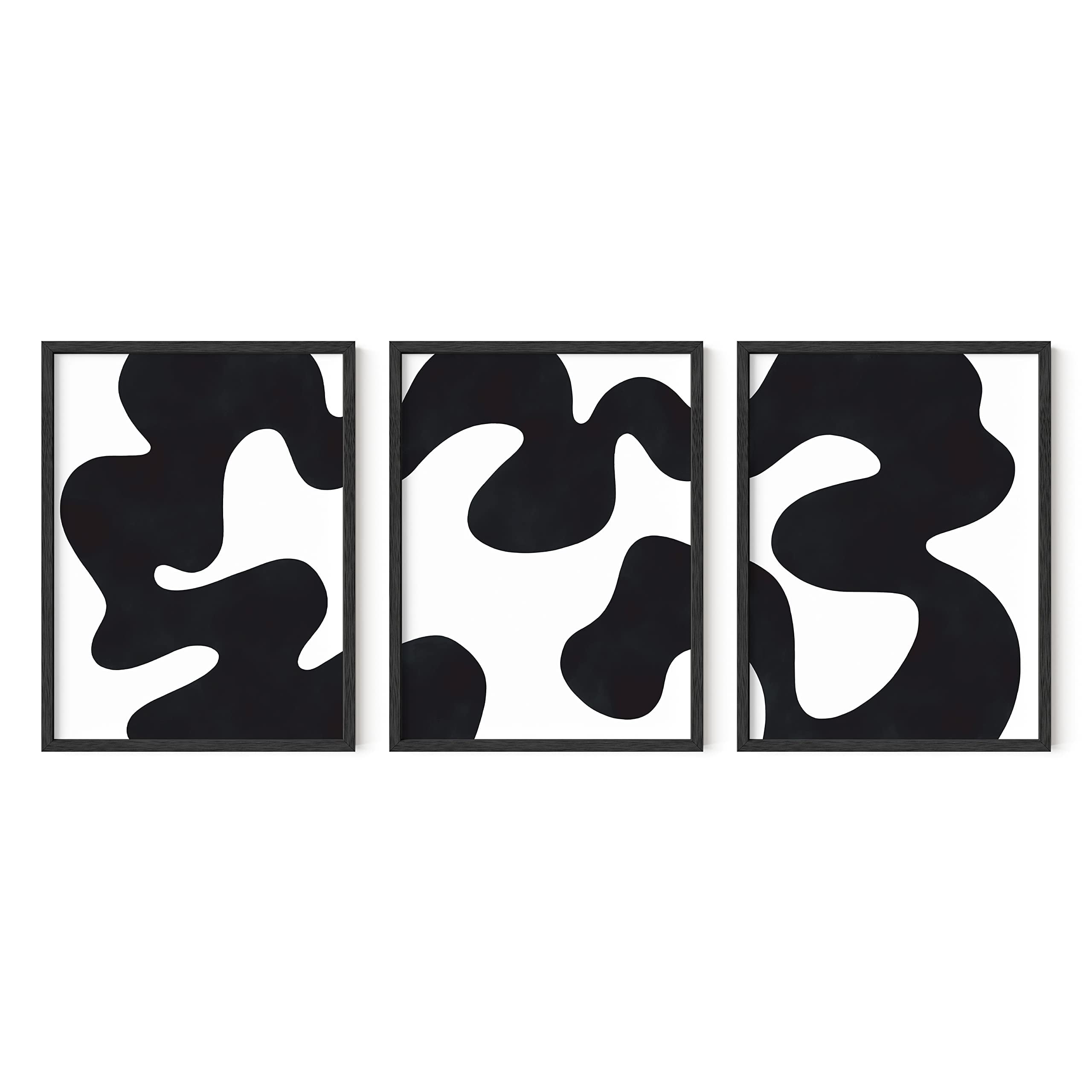 HAUS AND HUES Black and White Abstract Wall Art - Set of 3 Black and White Wall Art Modern Wall ...