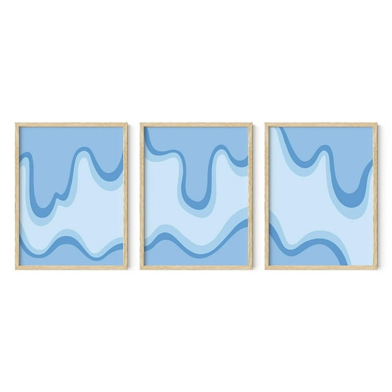 HAUS AND HUES Blue Wall Art Framed - Set of 3 Watercolor Painting Art, Blue Art Wall Decor Contemporary Wall Art, Blue Modern Wall Art, Watercolor art, Blue Abstract Wall Art (12x16, Biege Framed)