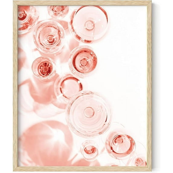 HAUS AND HUES Blush Pink Wall Decor Champagne Flutes | Champagne Print Pink Wall Art for Bedroom Wall Decor, Room Decor for Women | BEIGE FRAMED 16” x 20”