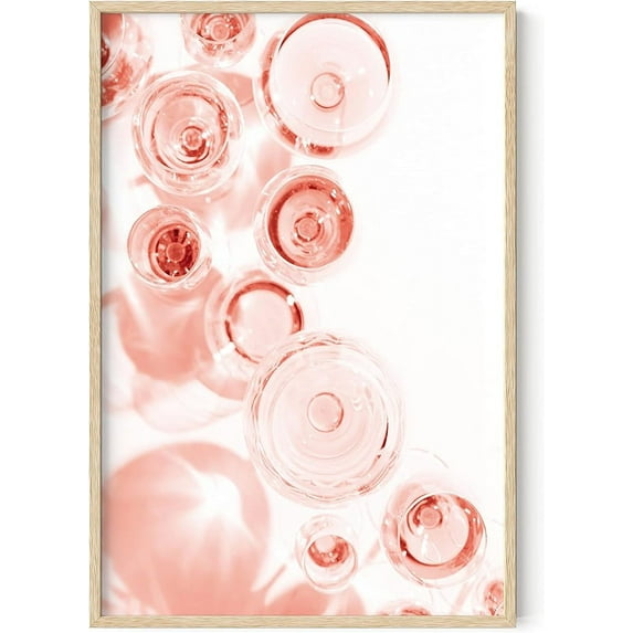 HAUS AND HUES Blush Pink Wall Decor Champagne Flutes | Champagne Print Pink Wall Art for Bedroom Wall Decor, Room Decor for Women | BEIGE FRAMED 24” x 36”
