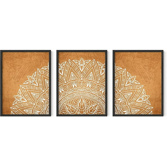 HAUS AND HUES Bohemian Wall Art - Set of 3 Gold Mandala Wall Art, Boho Art Prints Morrocan Picture Poster Pack of Posters Boho Artwork Large Wall Mandala Art Boho Prints Wall Art (Unframed, 12x16)